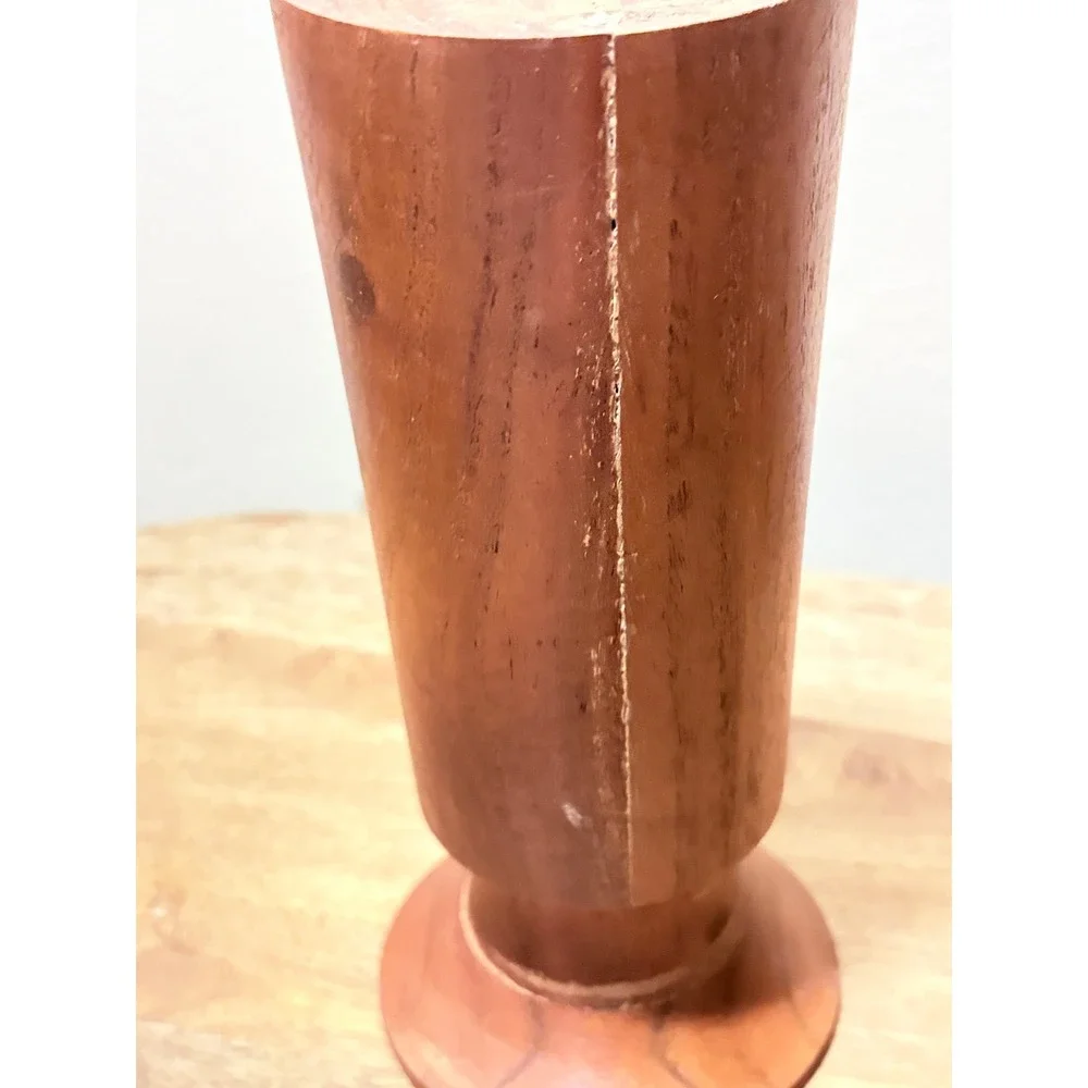 Vintage MCM Hand Turned Wood Pillar Candle Holder Set of 3 Trio